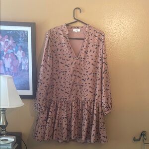 Pink Long Sleeve Dress with Black Pattern